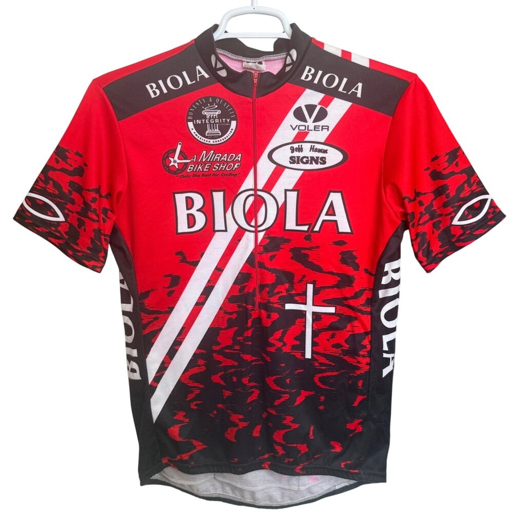 Voler Cycling Jersey Mens XL Red/Black Camouflage Biola University Cross Logo
